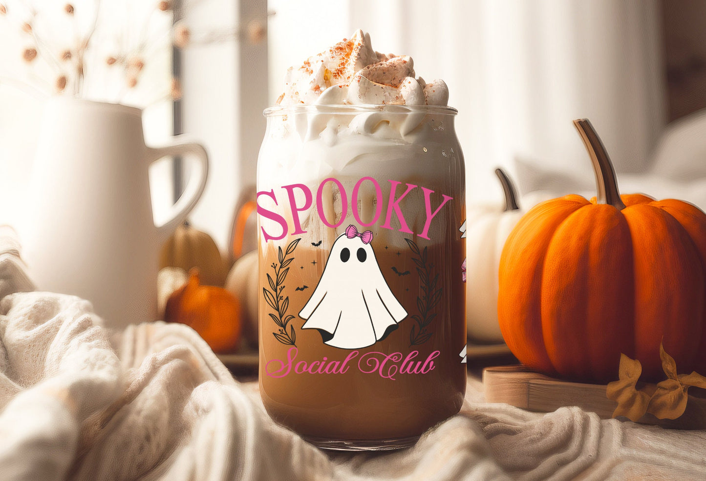 UVDTF Wrap Spooky Ghost Social Club Pink Coquettes Bows 16oz Can Glass, Mug, Tumbler, Ready to Apply, Permanent Waterproof Adhesive