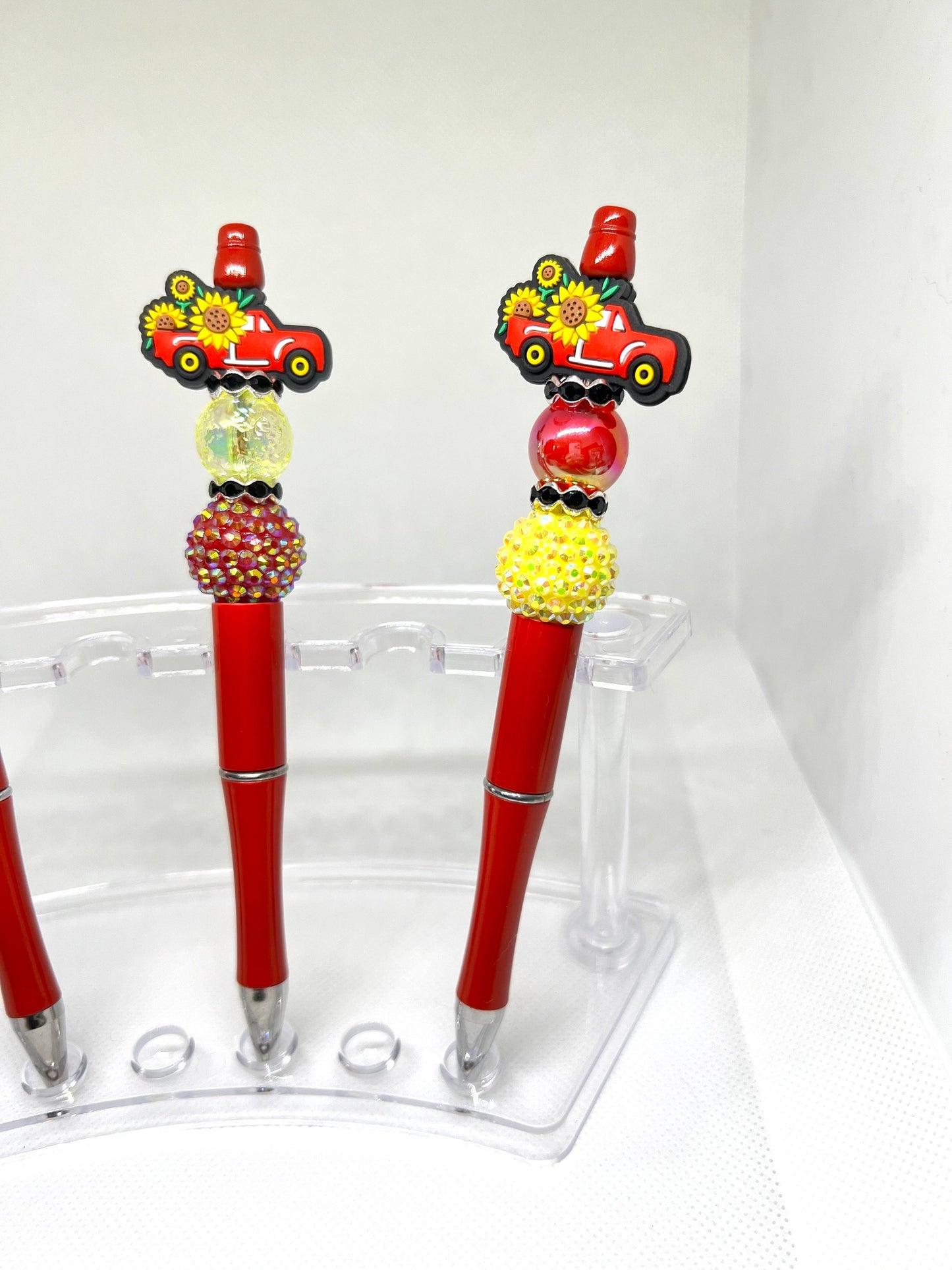 Red Truck Sunflower Beaded Pen, Fun Pens Acrylic  Beads, Beaded Pen, Retractable Ink Pen, Gifts
