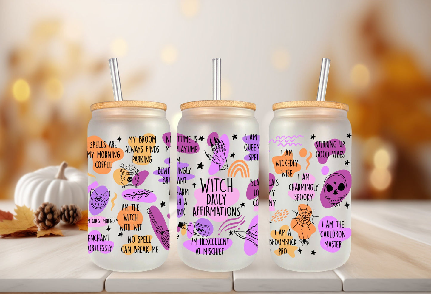 UVDTF Wrap Witch Affirmations for 16oz Can Glass, Mug, or Tumbler,  Halloween Wrap, Ready to Apply, Permanent Adhesive