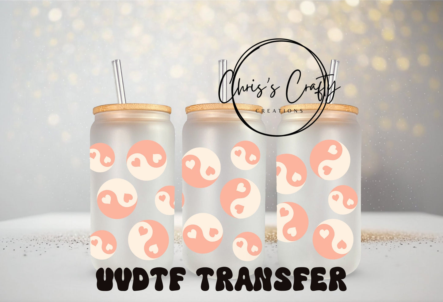 UVDTF Wrap Yin and Yang Pastel for 16 oz Can Glass or 40 oz Tumbler | Ready to Apply | Permanent Waterproof Adhesive | Apply to Cup