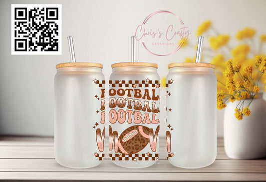 UVDTF Decal Football Mama 16oz Can Glass Mug Tumbler, Football Decal, Ready to apply, Permanent Adhesive