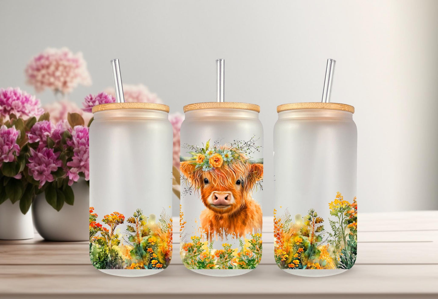 UVDTF Wrap Highland Cow Floral