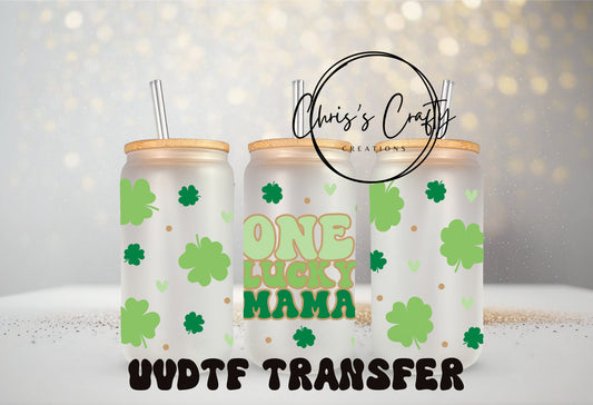 UVDTF Wrap Lucky Mama Shamrock 16oz Mug Tumbler, Ready to Apply, Permanent Waterproof Adhesive