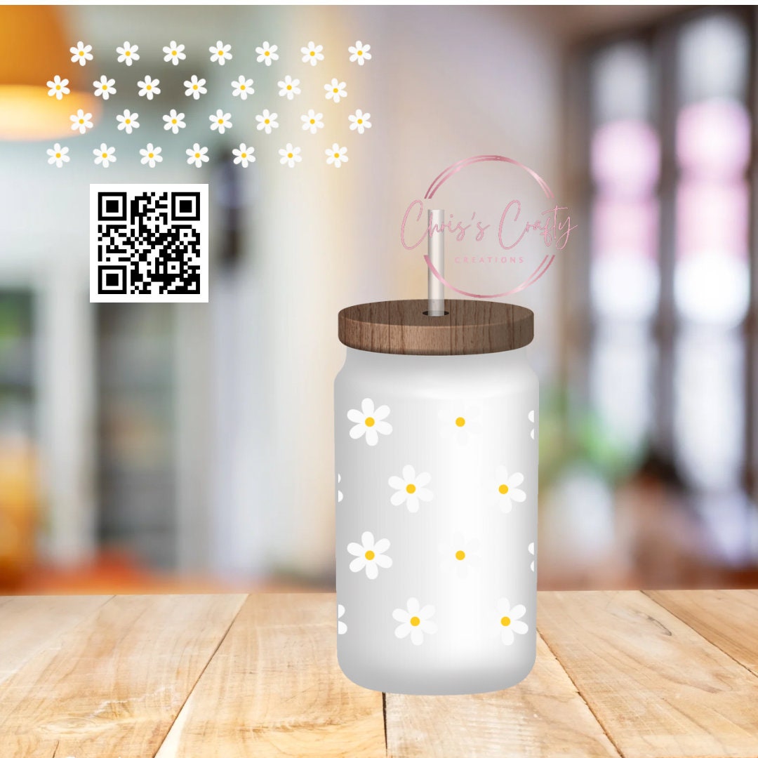 UVDTF Wrap Mini Daisies for 16oz Can Glass Mug Tumbler, Flower Wrap, Ready to apply, Permanent Adhesive