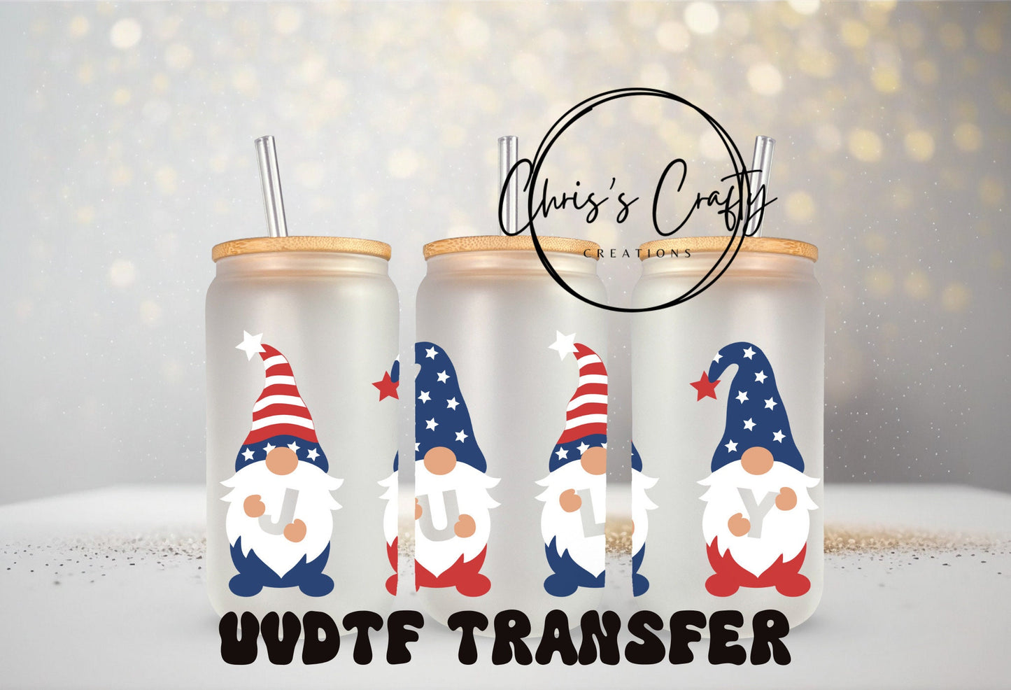 UVDTF July 4th Gnomes Independence Day for 16 oz Can Glass Mug Tumbler, Ready to Apply, Permanent Waterproof Adhesive