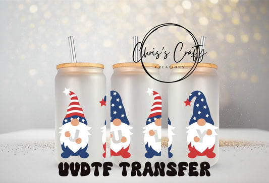 UVDTF July 4th Gnomes Independence Day for 16 oz Can Glass Mug Tumbler, Ready to Apply, Permanent Waterproof Adhesive