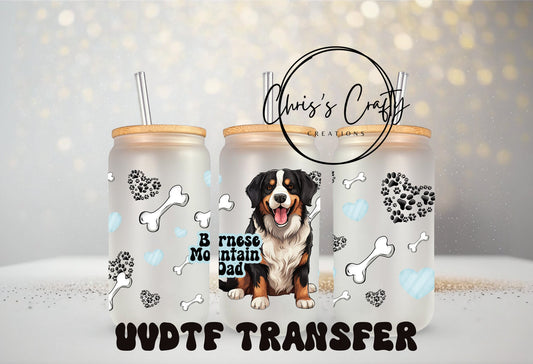 UVDTF Wrap Bernese Mountain Dad for 16oz Can Glass Mug Tumbler, Ready to apply, Permanent Adhesive, Dog dad gift
