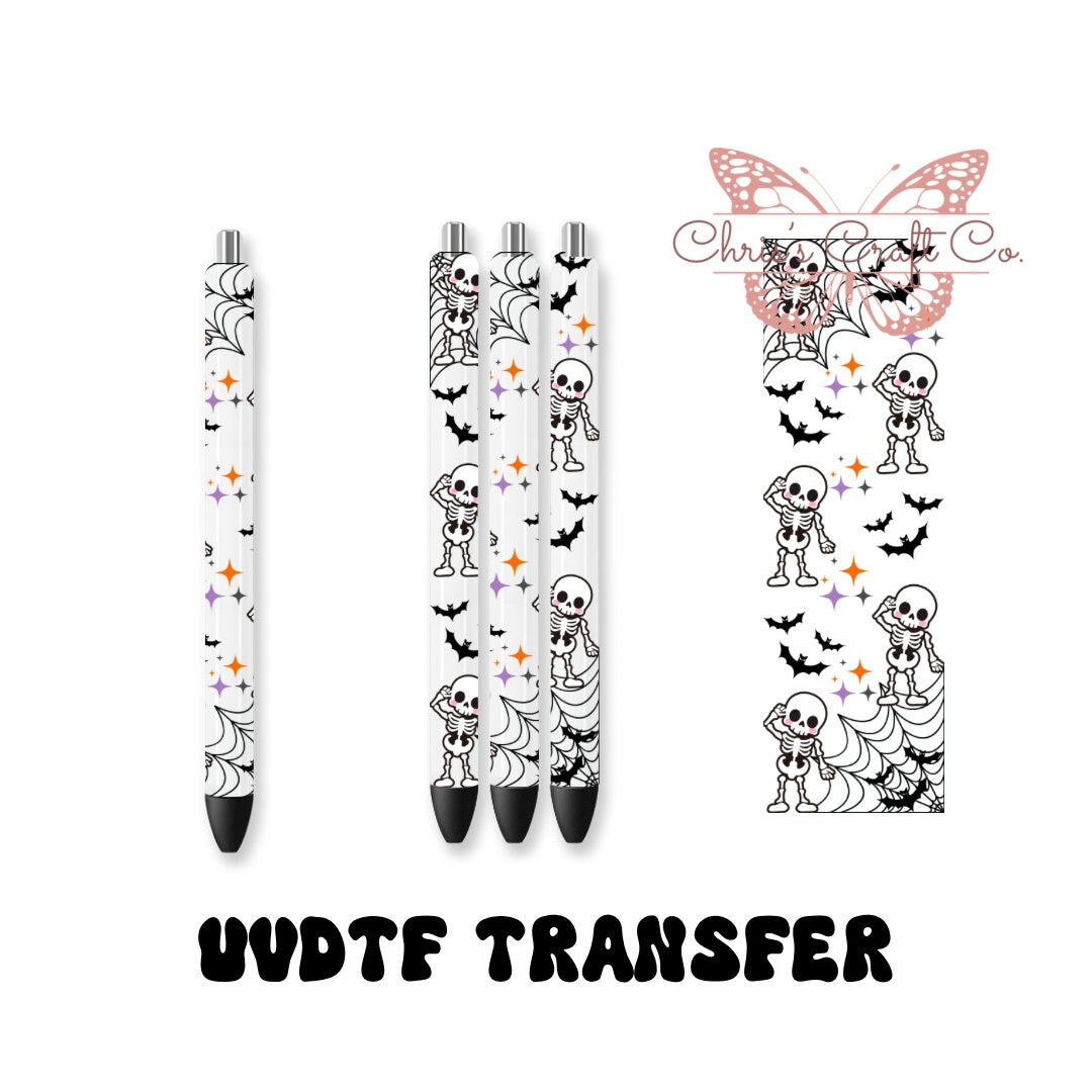 UVDTF Pen Wrap Cute Skeleton Bats, Halloween Pen Wrap, Permanent Adhesive Waterproof, Ready to apply