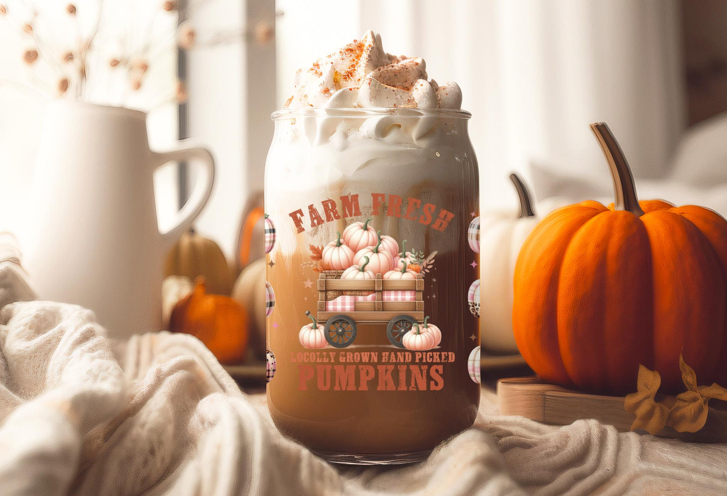 UVDTF Wrap Farm Fresh Pumpkins for 16oz Can Glass or 40oz Tumbler, Ready to apply, Permanent adhesive, Double Sided option