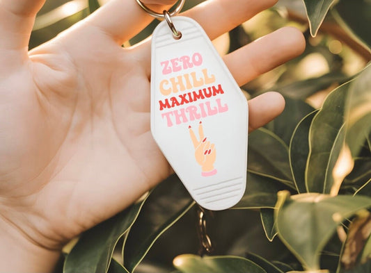 UVDTF Keychain Zero Chill Maximum Thrill Decal, Motel Keychain Ready to Apply, UVDTF Motel Keychain Decal,  1 Only/Set of 5 Keychain Decals