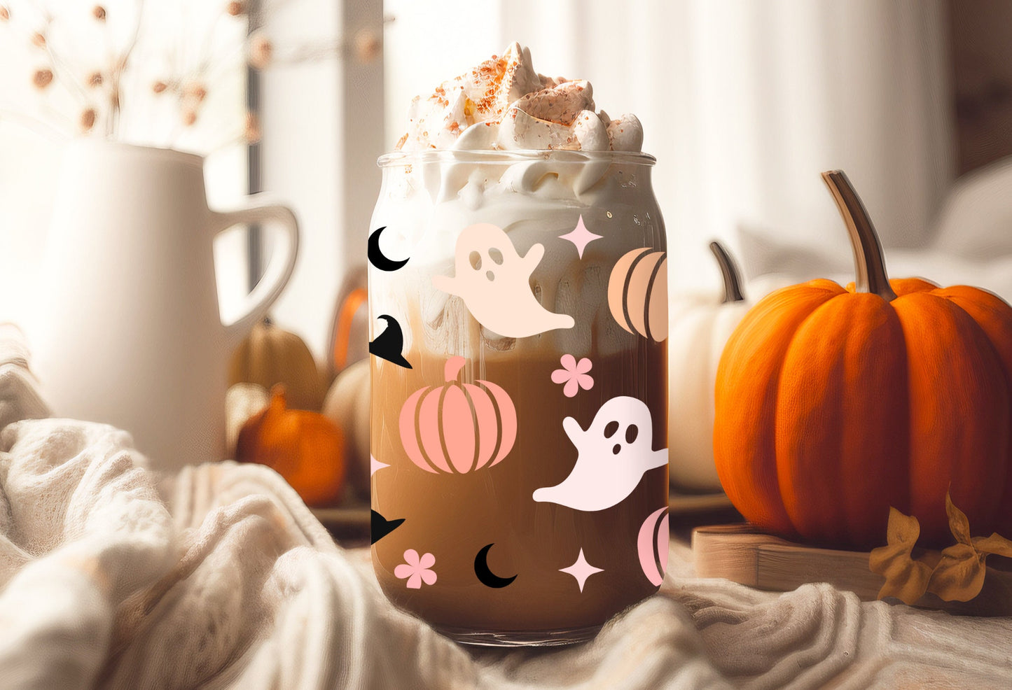 UVDTF Wrap Ghost Pumpkin Witch Hat Halloween 16 oz Can Glass, Mug, 40 oz  Wrap, Ready to apply, Permanent Waterproof Adhesive