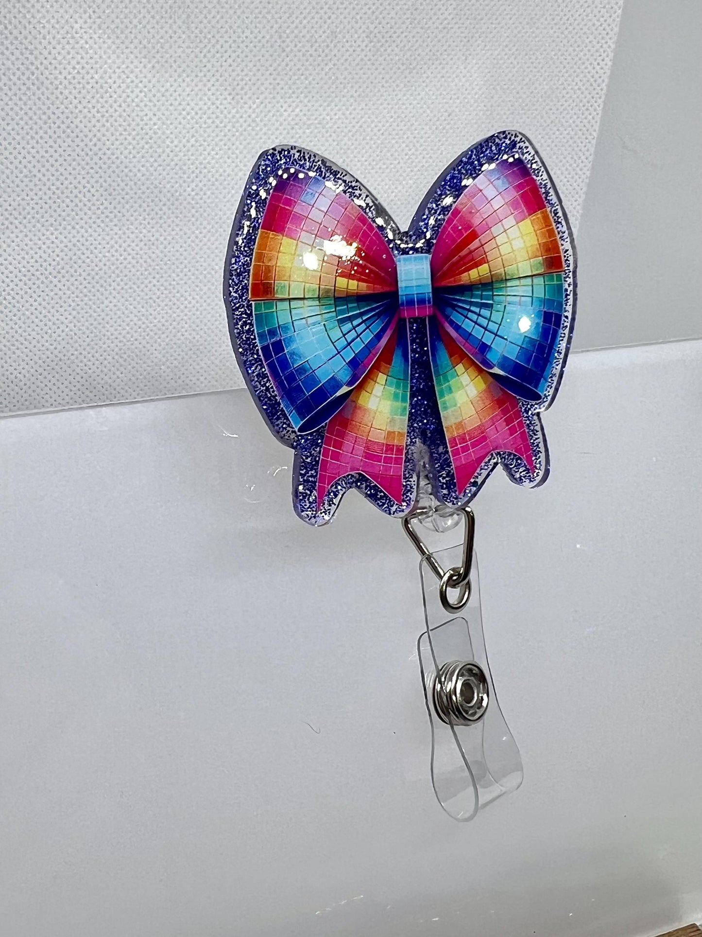 Disco Bow Acrylic Blank Decal Set, DIY Badge Reels, Bow Blank and UVDTF sticker, Unfinished Badge Reel, Badge Reel Blanks