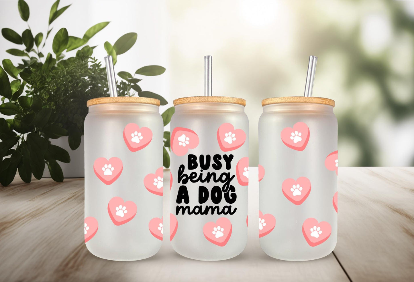 UVDTF Wrap Dog Mama Hearts Paws 16oz Can Glass Mug Tumbler, Ready to apply, Permanent Waterproof Adhesive