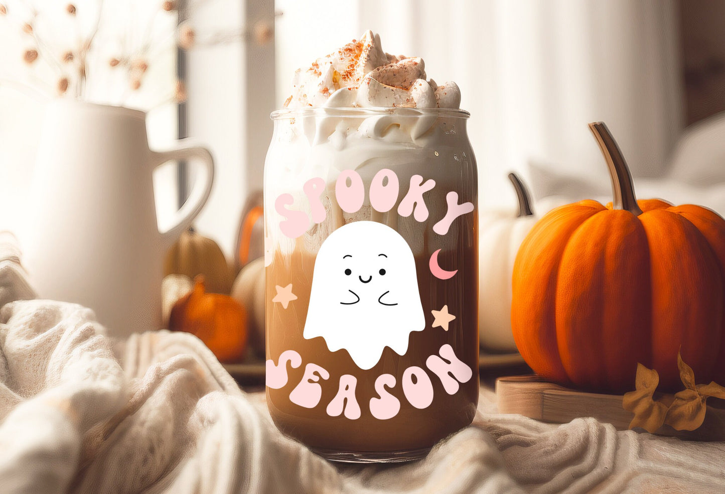 UVDTF Wrap Ghost Spooky Season Halloween 16 oz Can Glass Mug Tumbler, Ready to apply, Permanent Waterproof Adhesive