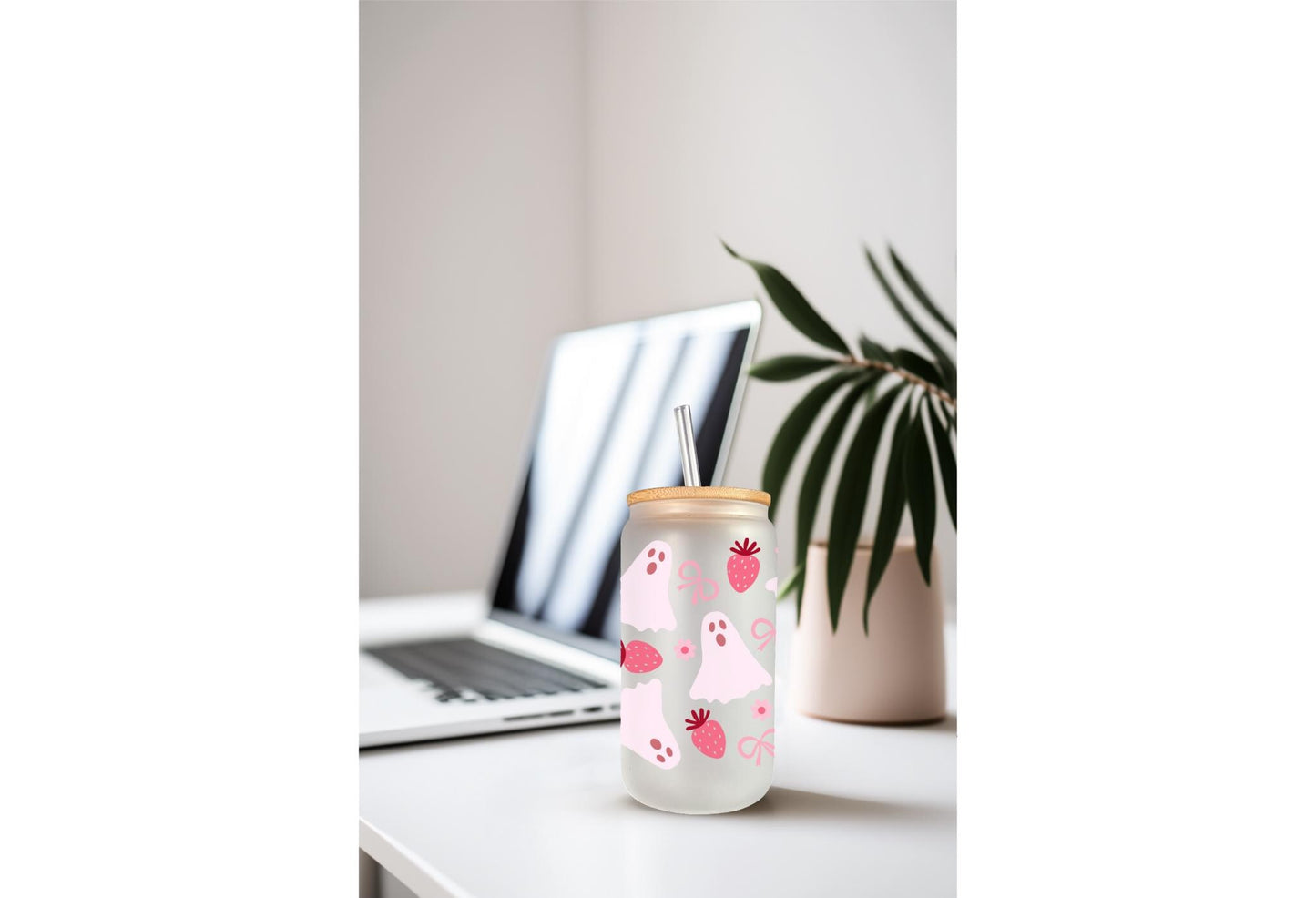 UVDTF Wrap Strawberry Boo Bow 16oz Can Glass Wrap Mug Tumbler, Nail Polish Wrap, Ready to Apply, Permanent Waterproof Adhesive