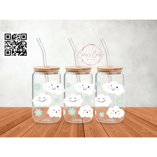 UVDTF Wrap Cute Clouds for 16oz Can Glass Mug Tumbler, Cloud Wrap, Ready to Apply, Permanent Waterproof Adhesive