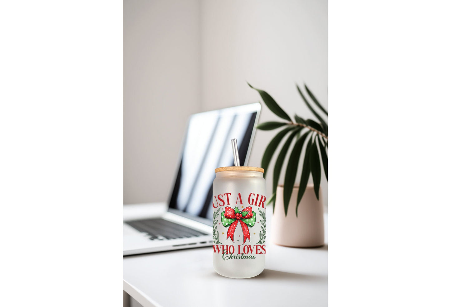UVDTF Wrap Just a Girl Who Loves Christmas Coquettes Bows 16oz Can Glass, Mug,  40oz  Tumbler, Ready to apply, Christmas Wrap