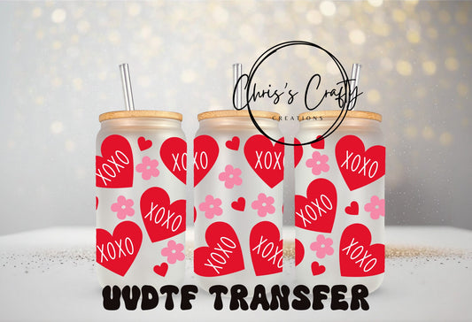 UVDTF WRAPS Valentine Red Hearts Bundle Set of 4 for 16O Can Glass Mug Tumbler, Ready to Apply, Permanent Waterproof Adhesive