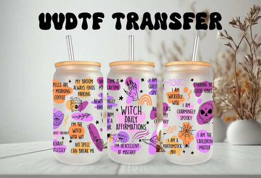 UVDTF Wrap Witch Affirmations for 16oz Can Glass, Mug, or Tumbler,  Halloween Wrap, Ready to Apply, Permanent Adhesive