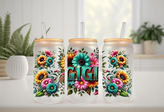 UVDTF Wrap Floral Gigi for 16oz Can Glass Mug Tumbler, Grandmother Wrap, Ready to Apply, Permanent Waterproof Adhesive