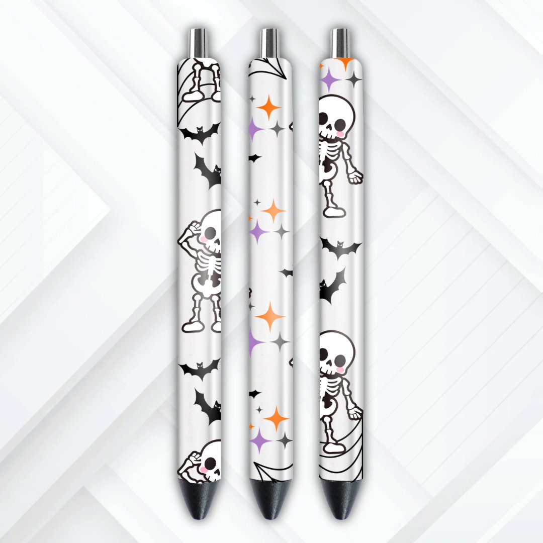 UVDTF Pen Wrap Cute Skeleton Bats, Halloween Pen Wrap, Permanent Adhesive Waterproof, Ready to apply