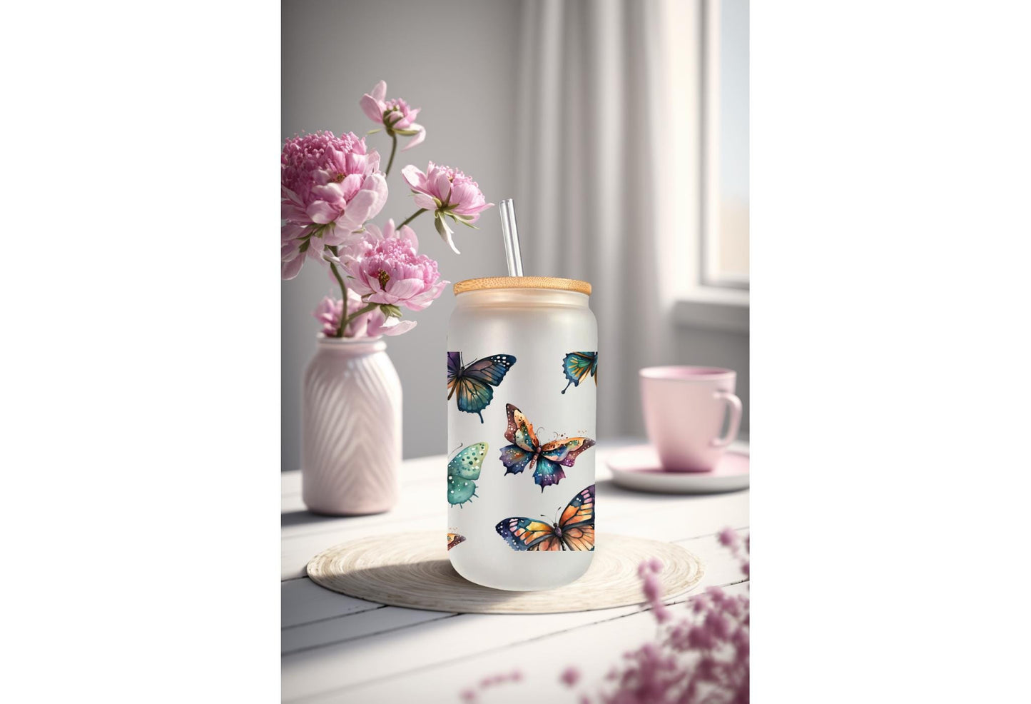 Colorful Butterfly Stickers - UV DTF Transfer Can Glass Wrap With Permanent Adhesive