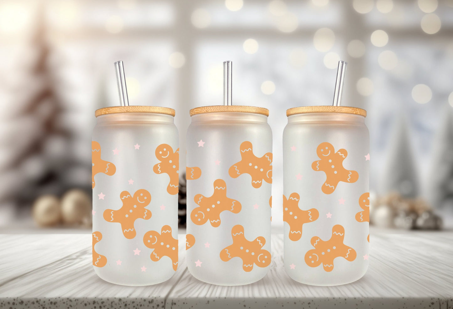 UVDTF Wrap Gingerbread Cookie for 16oz Can Glass, Mug, Tumbler, Ready to Apply, Permanent Waterproof Adhesive