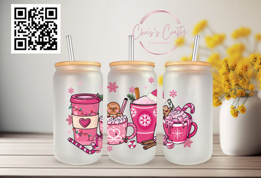 UVDTF WRAP Christmas Pink Iced Coffee for 16 oz can glass Mug Tumbler, Ready to apply, Permanent Waterproof Adhesive