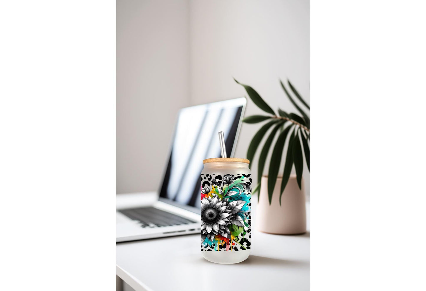 UVDTF Wrap Floral Mama Leopard Print 16oz Can Glass Mug Tumbler, Ready to apply, Permanent Waterproof Adhesive