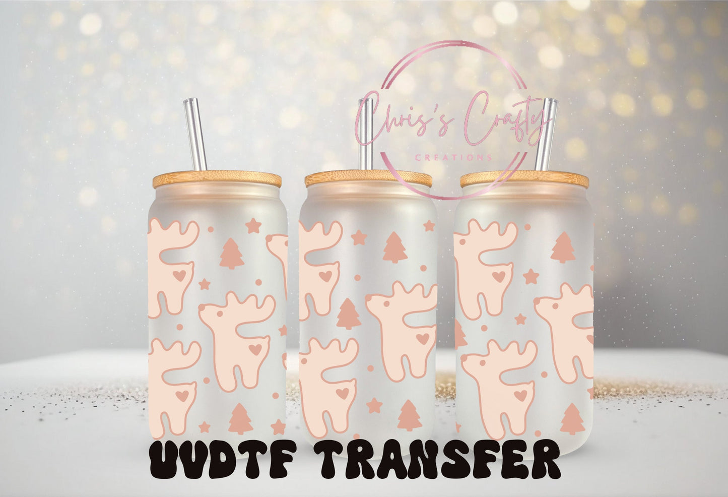 UVDTF Wrap Christmas Reindeer Cut Out Cookie, Ready to apply, Permanent Waterproof Adhesive