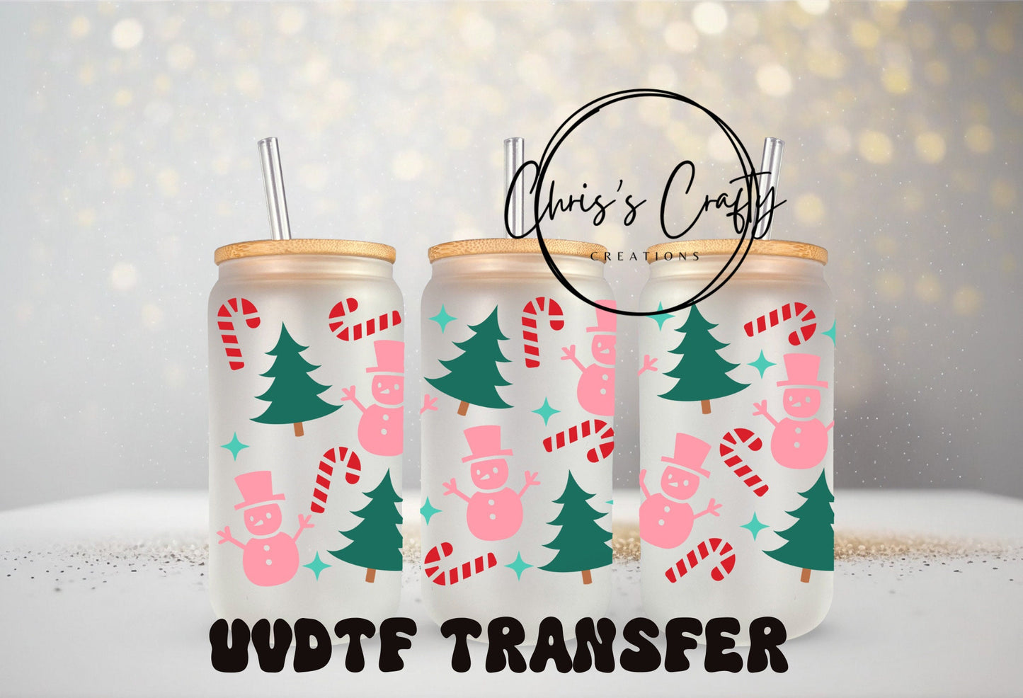 UVDTF WRAPS Christmas Wrap Bundle Set of 4 for 16oz Can Glass Mug Tumbler, Ready to Apply, Permanent Waterproof Adhesive