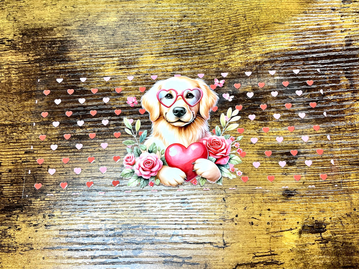 UVDTF Wrap Golden Retriever Hearts for 16oz Can Glass Mug Tumbler, Ready to Apply, Permanent Waterproof adhesive