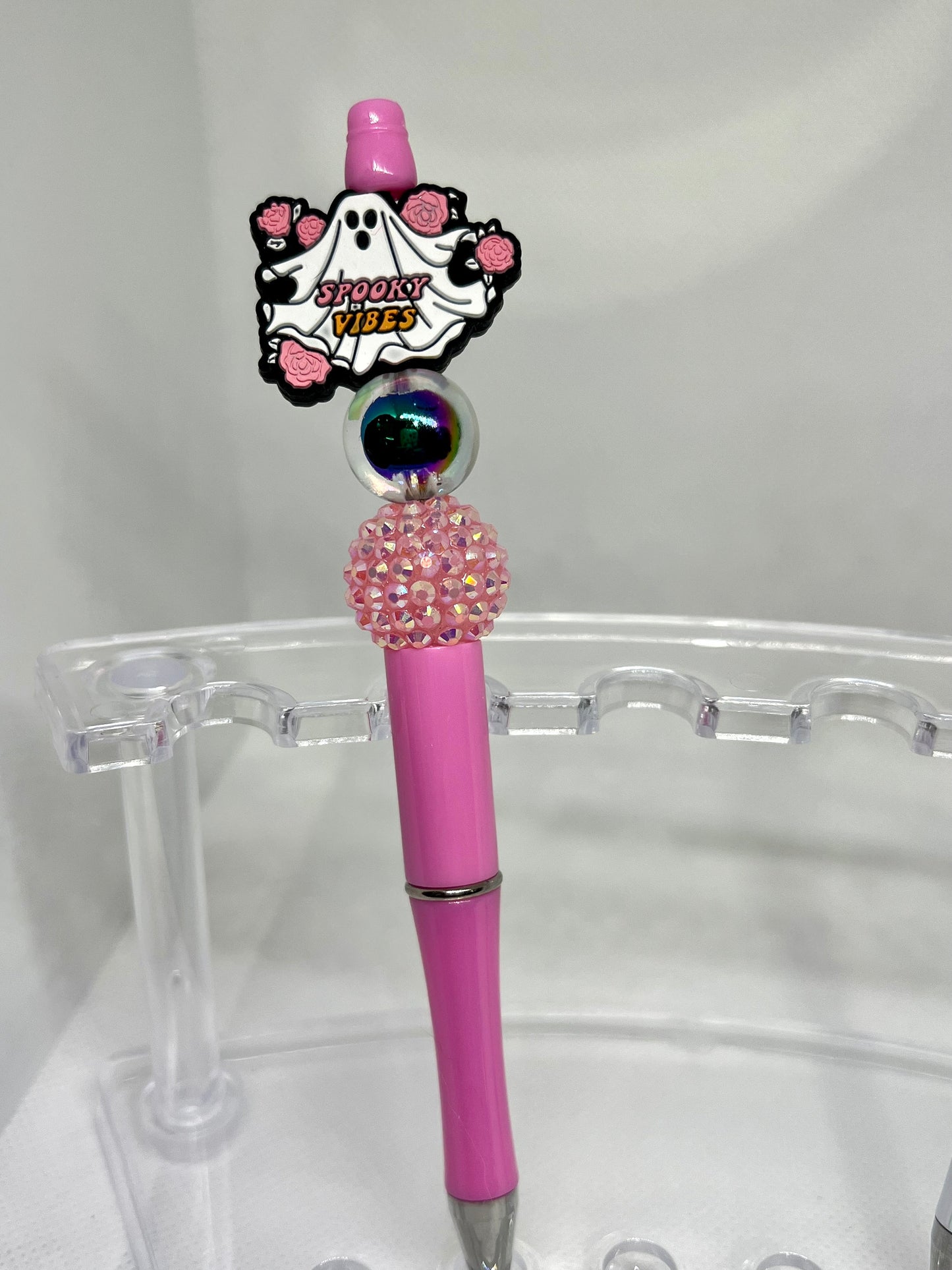 Beaded Pen Spooky Ghost Hippie Vibes, Fun Pens Acrylic Beads, Custom Pen, Retractable Ink Pen, Gifts for her, Teacher, Nurses, Medical