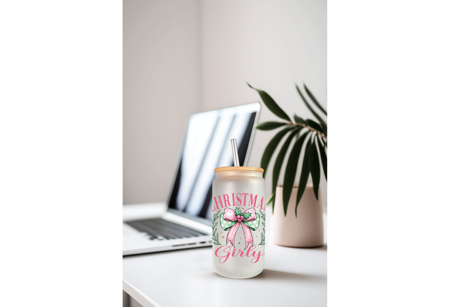 UVDTF Wrap Christmas Girly Coquettes Bows 16oz Can Glass, Mug,  40oz  Tumbler, Ready to apply, Christmas Wrap, Pink Green Wrap