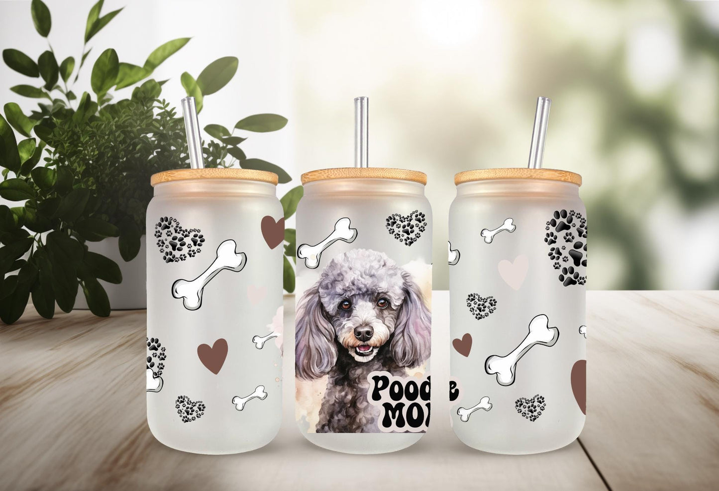 UVDTF Wrap Poodle Mom 16oz Can Glass Mug Tumbler, Dog Mom Gift, Ready to apply, Permanent Adhesive, Bundle and Save