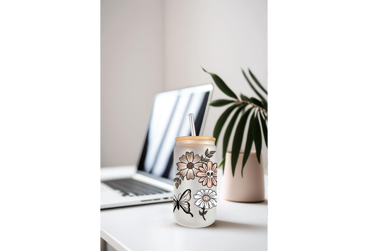 UVDTF Wrap Floral Butterfly Skull for 16oz Can Glass Mug Tumbler, Daisy Wrap, Ready to Apply, Permanent Waterproof Adhesive (Copy)