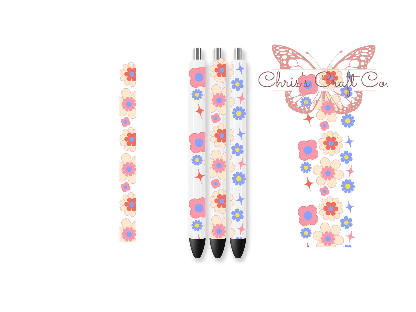 UVDTF Pen Wrap Retro Flowers, Ready to Apply, Permanent Waterproof Adhesive, Bundle and Save