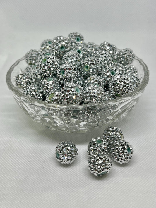 Acrylic Beads 14mm  Rhinestone Silver Beads , Acrylic Gumball Beads in Bulk, 14mm Beads, 14mm Bubble Gum Beads, DIY ideas