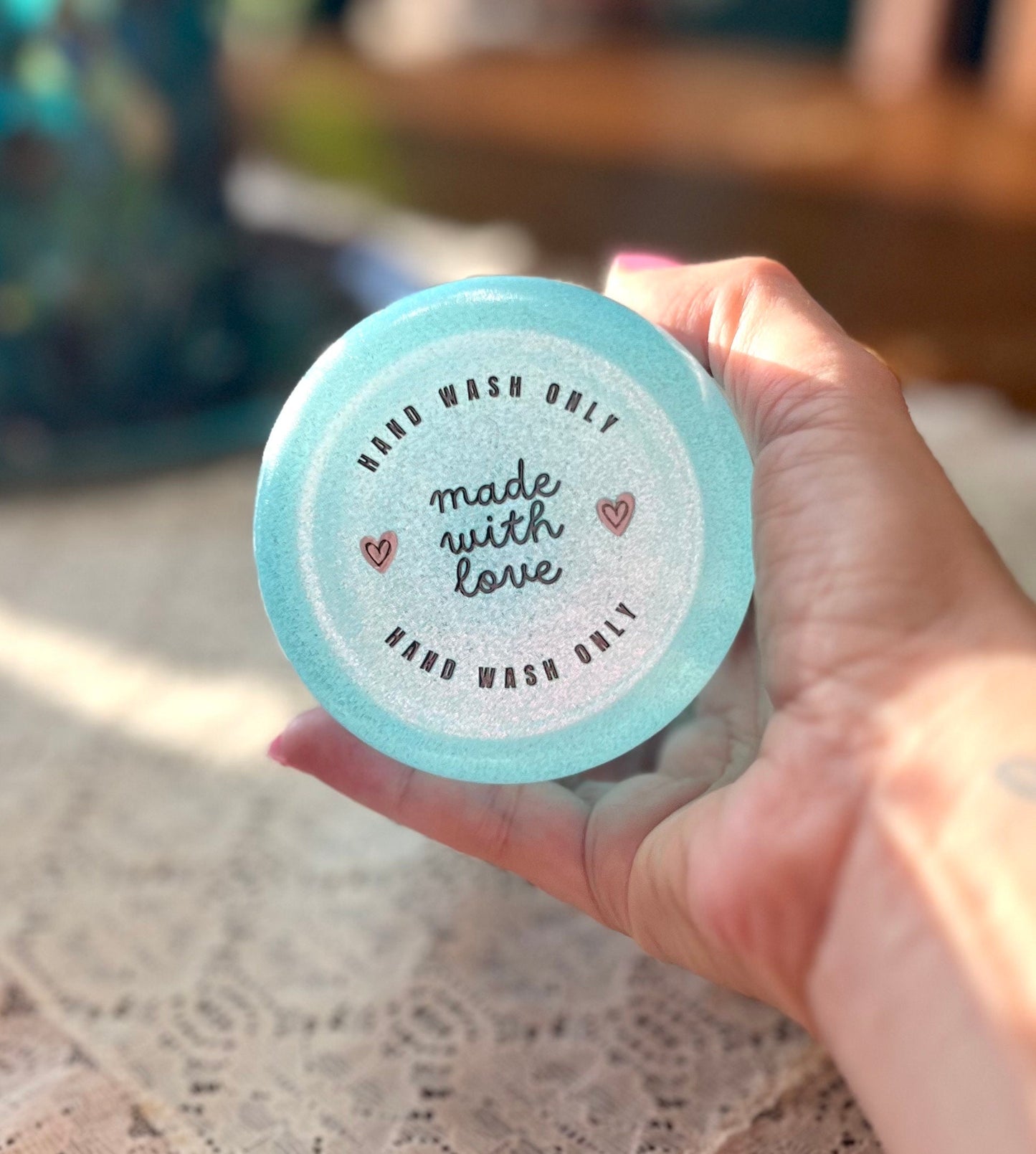 UVDTF Transfer Hand Wash Only 2" Round Made with Love for glasses and cups by the sheet, Permanent Waterproof Adhesive, Ready to Apply