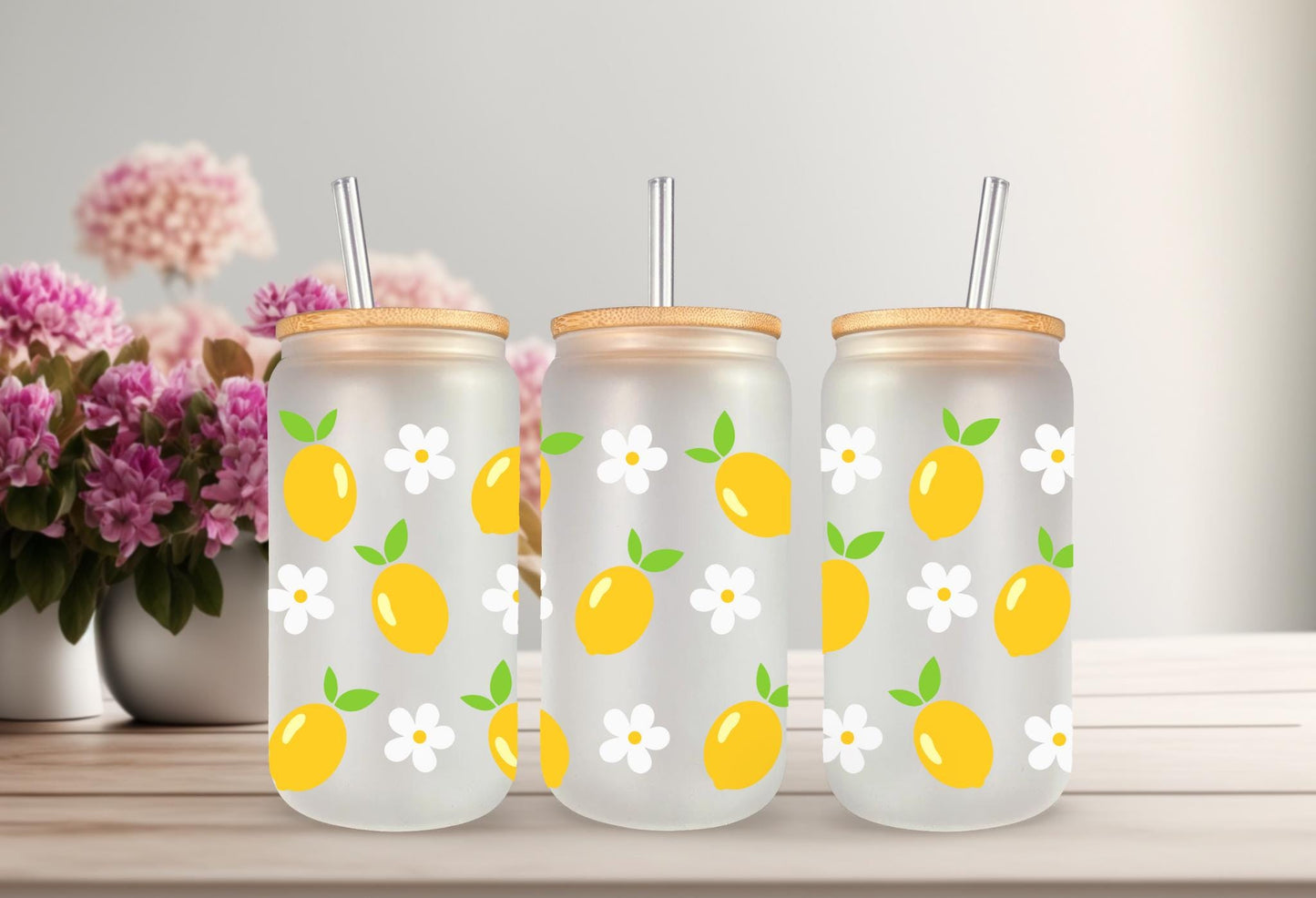 UVDTF Lemons & Daisy for 16oz Can Glass Mug Tumbler, Ready to Apply, Permanent Waterproof Adhesive