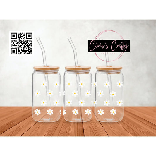 UVDTF Wrap Mini Daisies for 16oz Can Glass Mug Tumbler, Flower Wrap, Ready to apply, Permanent Adhesive