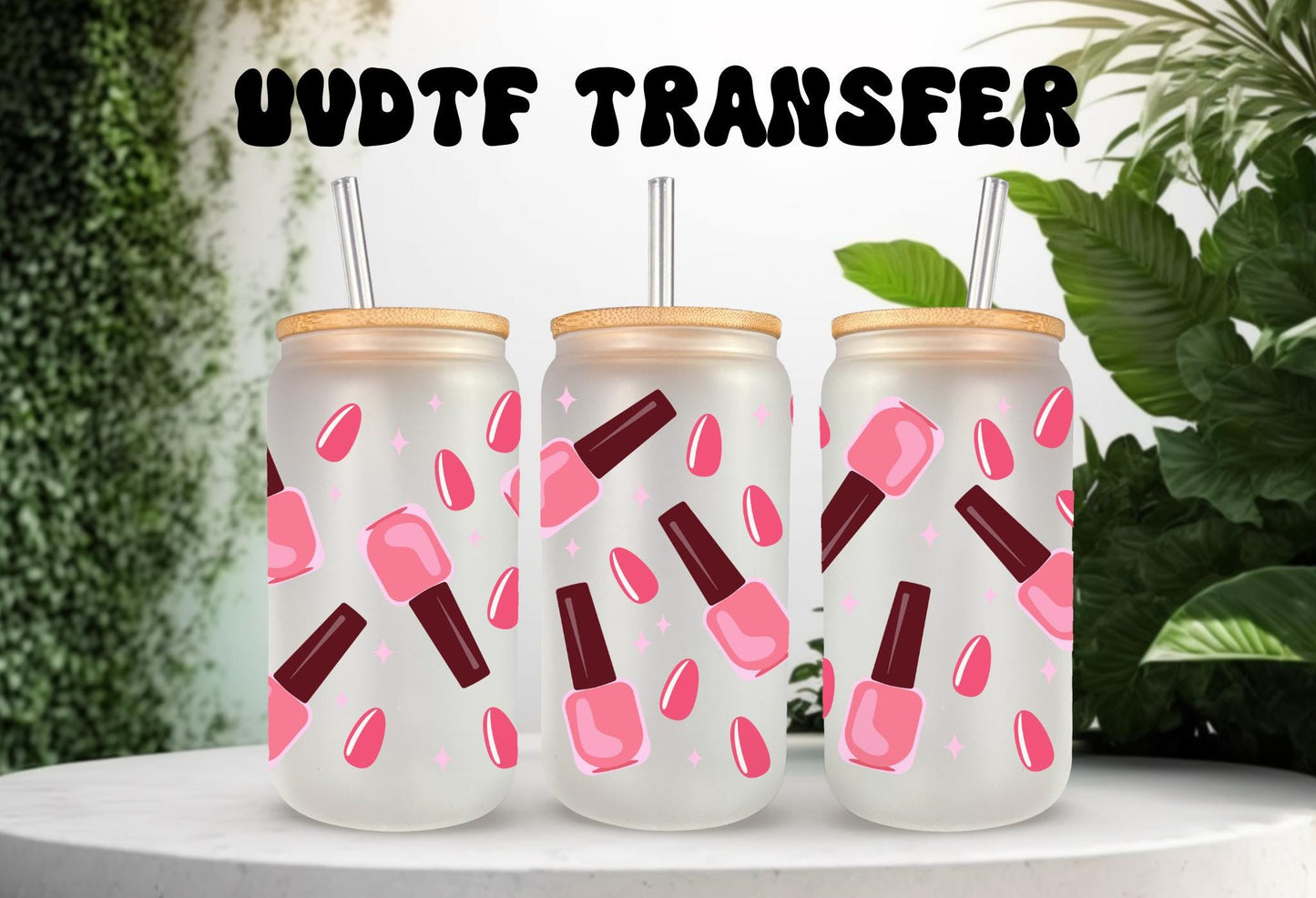 UVDTF Wrap Nail Polish Pink 16oz Can Glass Wrap Mug Tumbler, Nail Polish Wrap, Ready to Apply, Permanent Waterproof Adhesive
