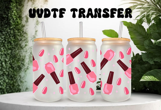 UVDTF Wrap Nail Polish Pink 16oz Can Glass Wrap Mug Tumbler, Nail Polish Wrap, Ready to Apply, Permanent Waterproof Adhesive