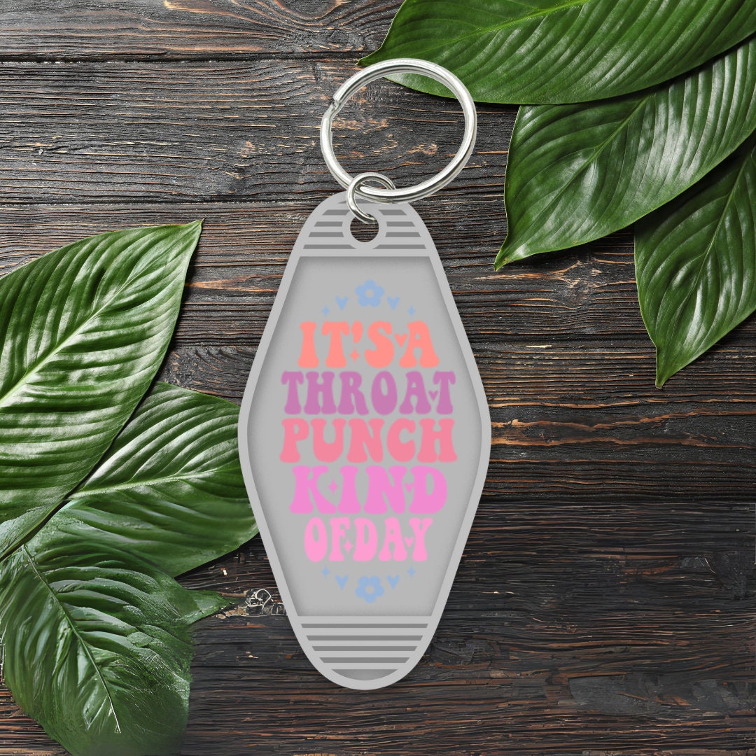 UVDTF Decal Motel It’s A Throat Punch Kind of Day , Funny Decal, Ready to Apply, Permanent  Adhesive,Single/Set of 5 Keychain Decals