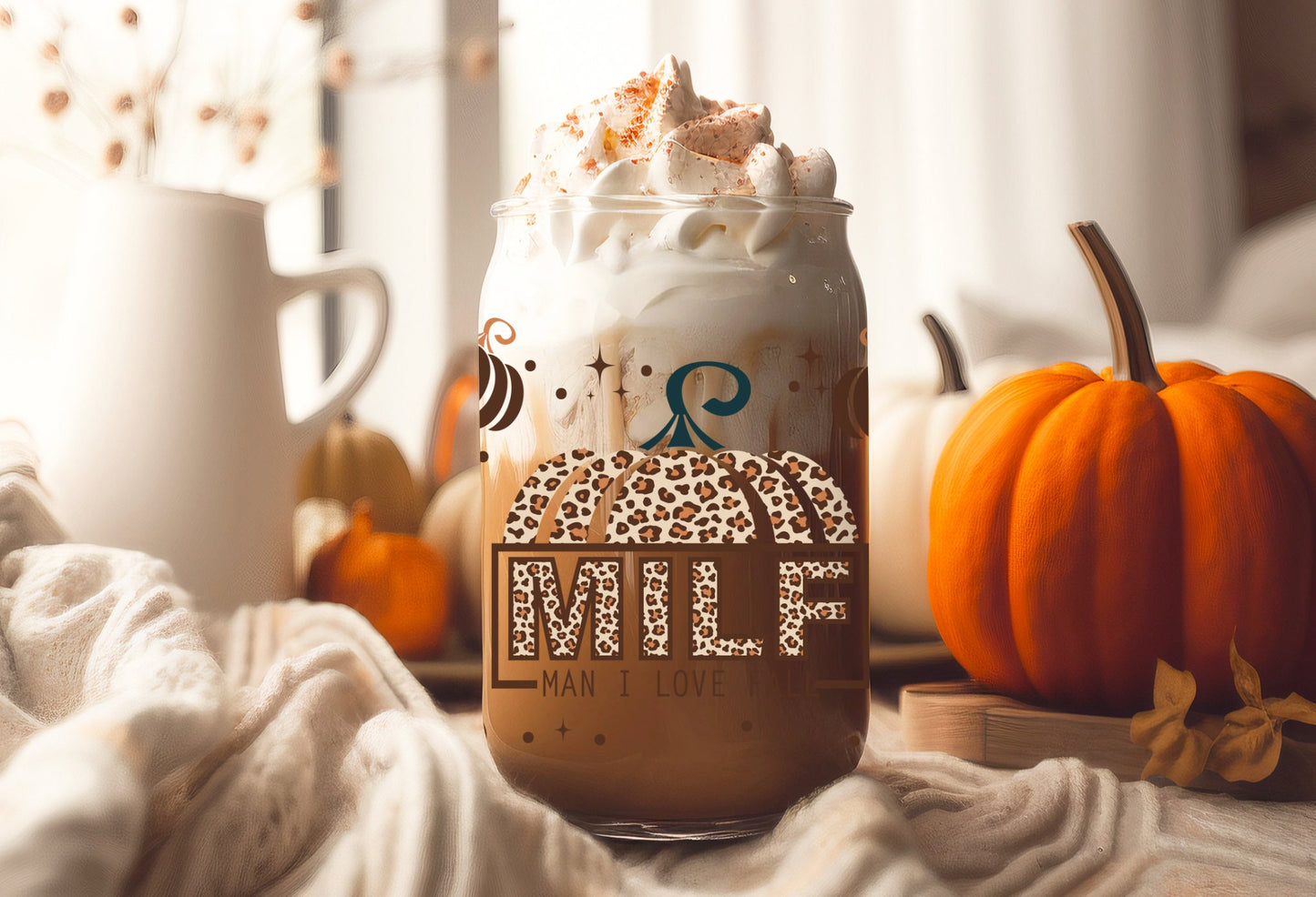 UVDTF Wrap Man I love Fall 16 oz Can Glass, Mug, or Tumbler, Fall Leopard Pumpkin Wrap, Ready to Apply, Permanent Adhesive