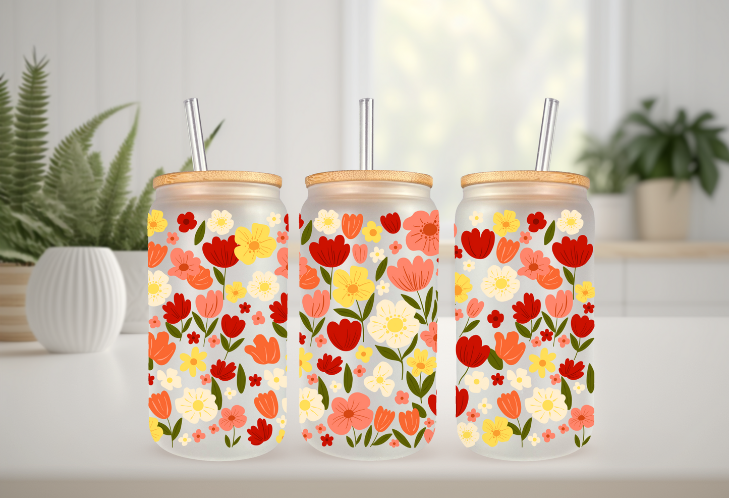 UVDTF Wrap Warm Floral Blossoms for 16oz Can Glass Mug Tumbler, Wildflower Wrap, Ready to Apply, Permanent Waterproof Adhesive