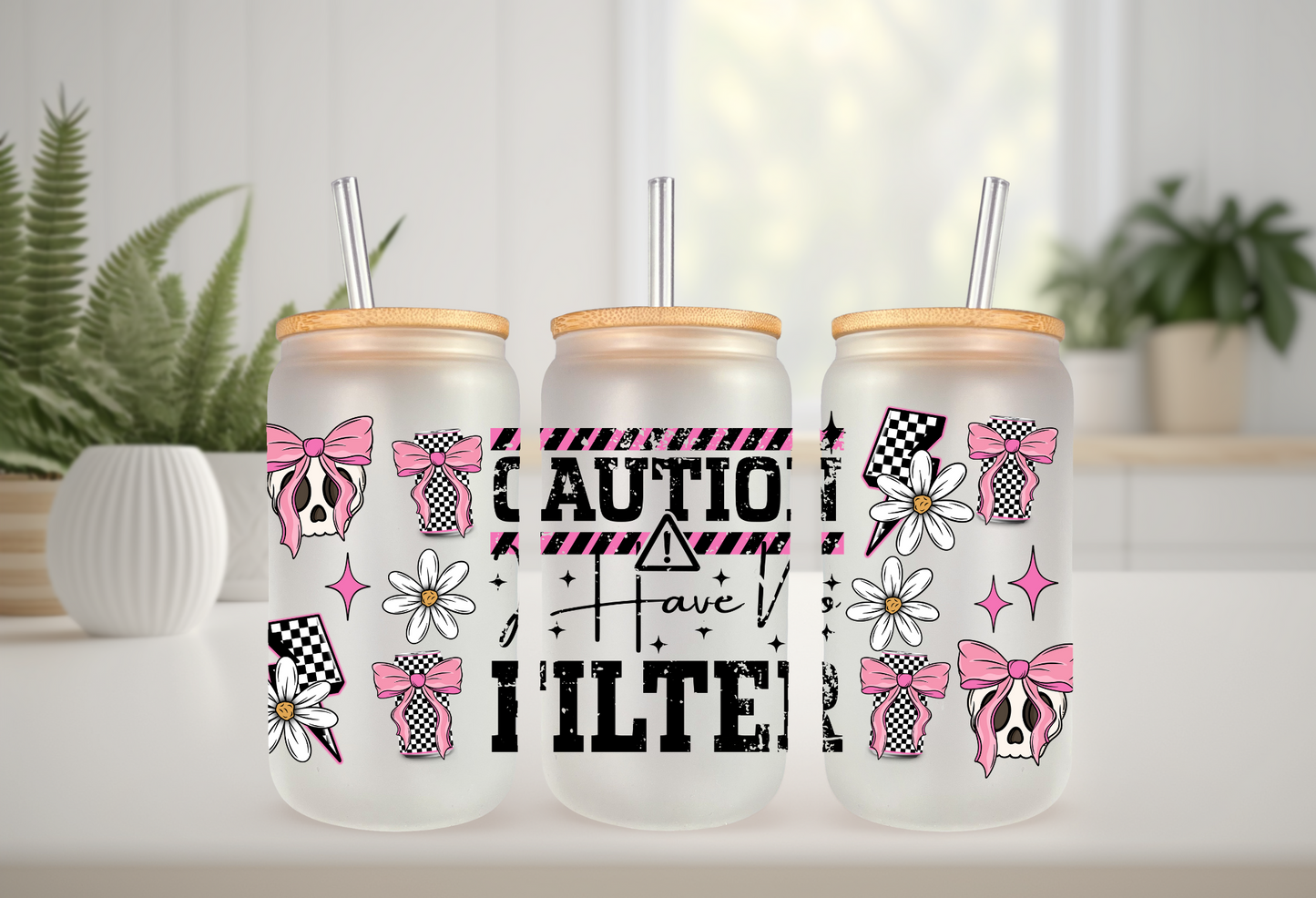 UVDTF Wrap Sarcasm Funny No Filter for 16oz Can Glass Mug Tumbler, Ready to Apply, Permanent Waterproof Adhesive