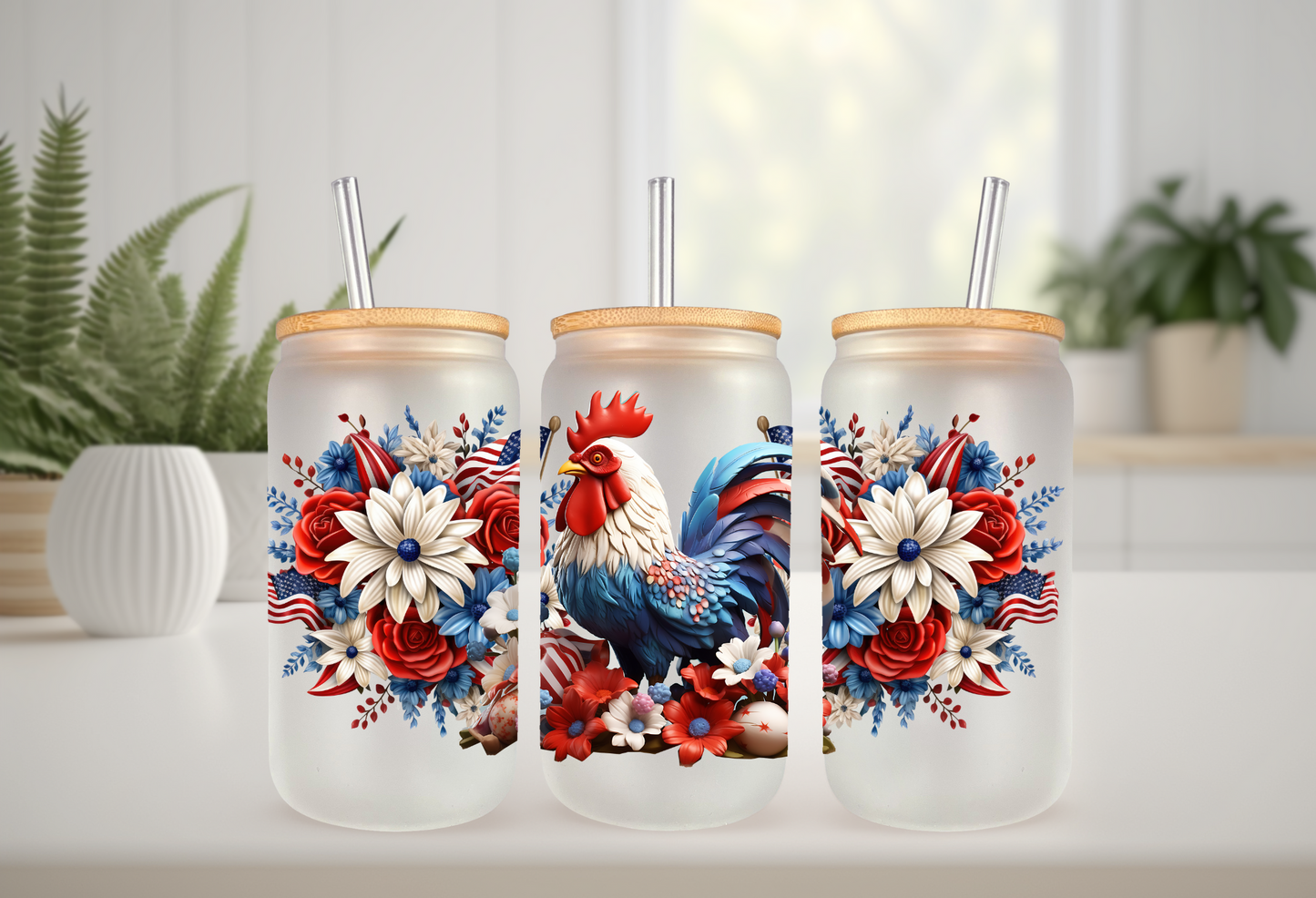 UVDTF Wrap America Chicken for 16 oz Can Glass, Mug, or  Tumbler, Rooster Wrap, Ready to apply, Permanent Adhesive Waterproof, Apply to cup