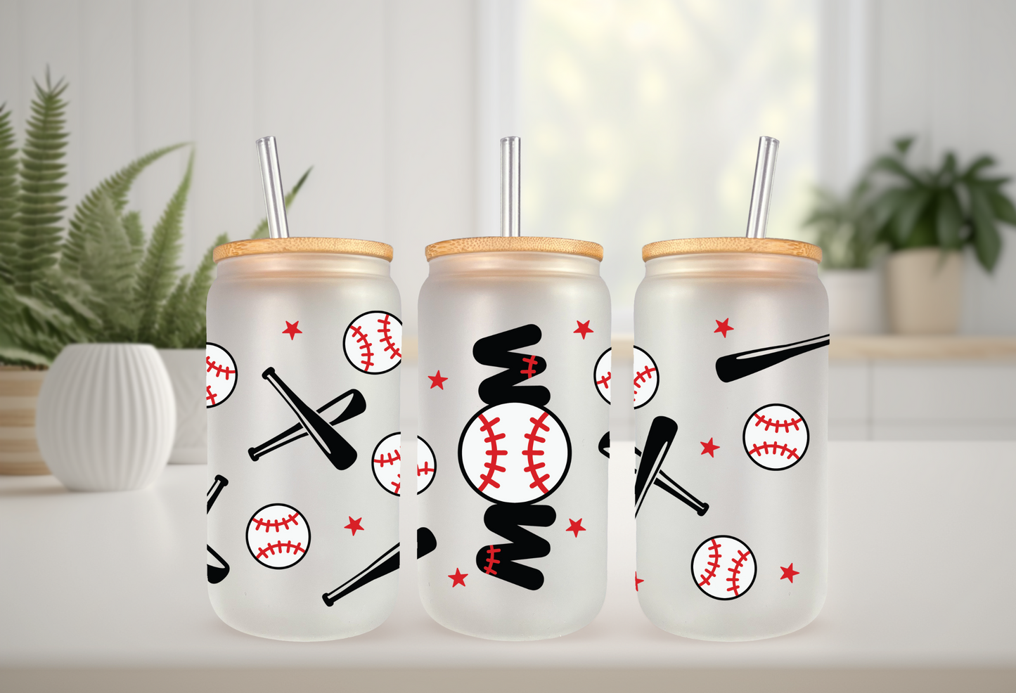 UVDTF Wrap Baseball Mom for 16oz Can Glass Mug Tumbler. Ready to Apply, Permanent Waterproof Adhesive