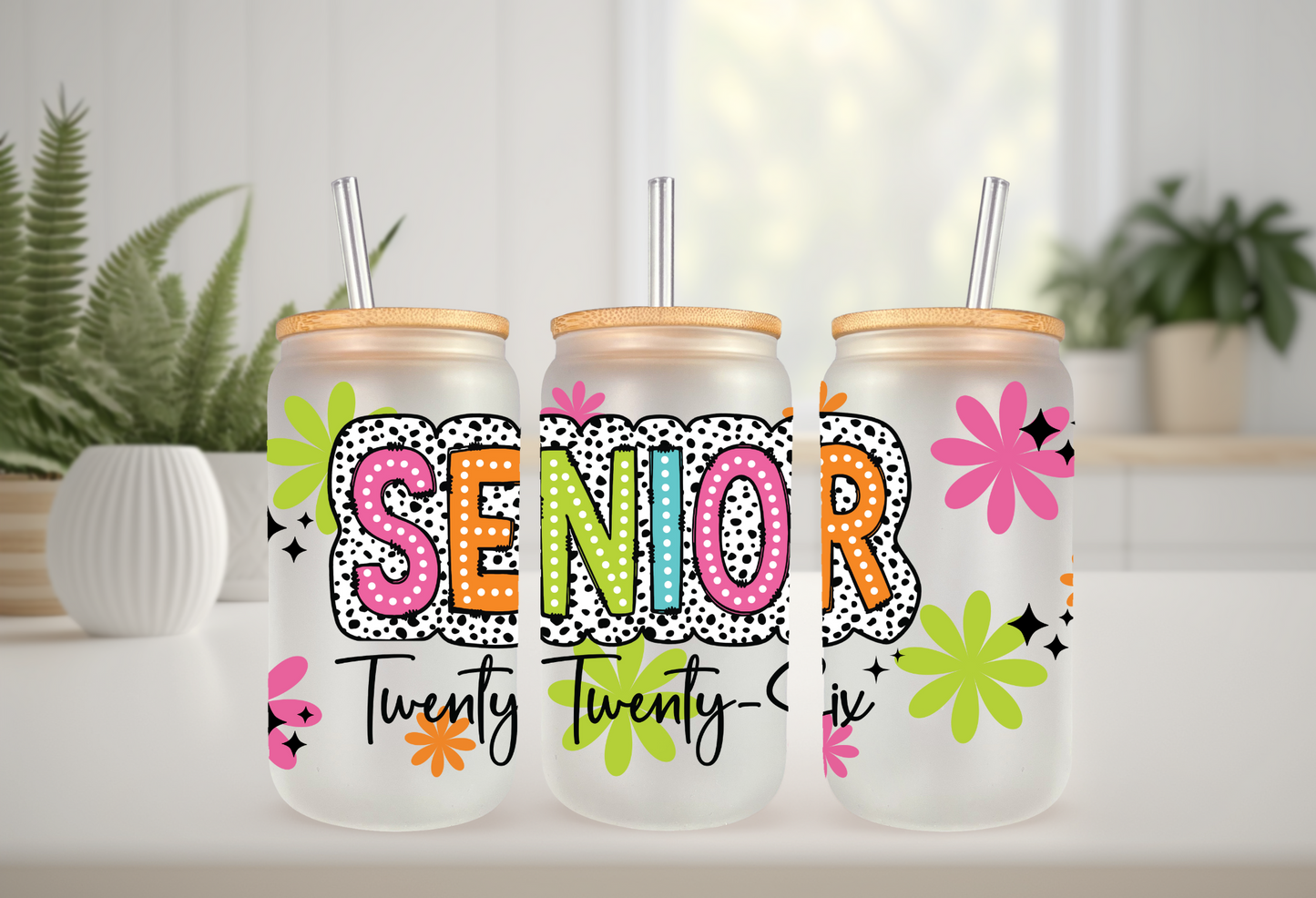 UVDTF Wrap Senior 2026 Dalmatian Dots for 16oz Can Glass, Mug Tumbler, Ready to Apply, Permanent Adhesive, Exclusive